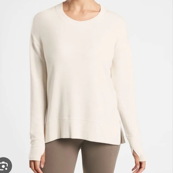 Athleta Coaster Luxe Recover Cozy Crewneck Sweater Sweatshirt Cream XS J2 - Picture 1 of 9